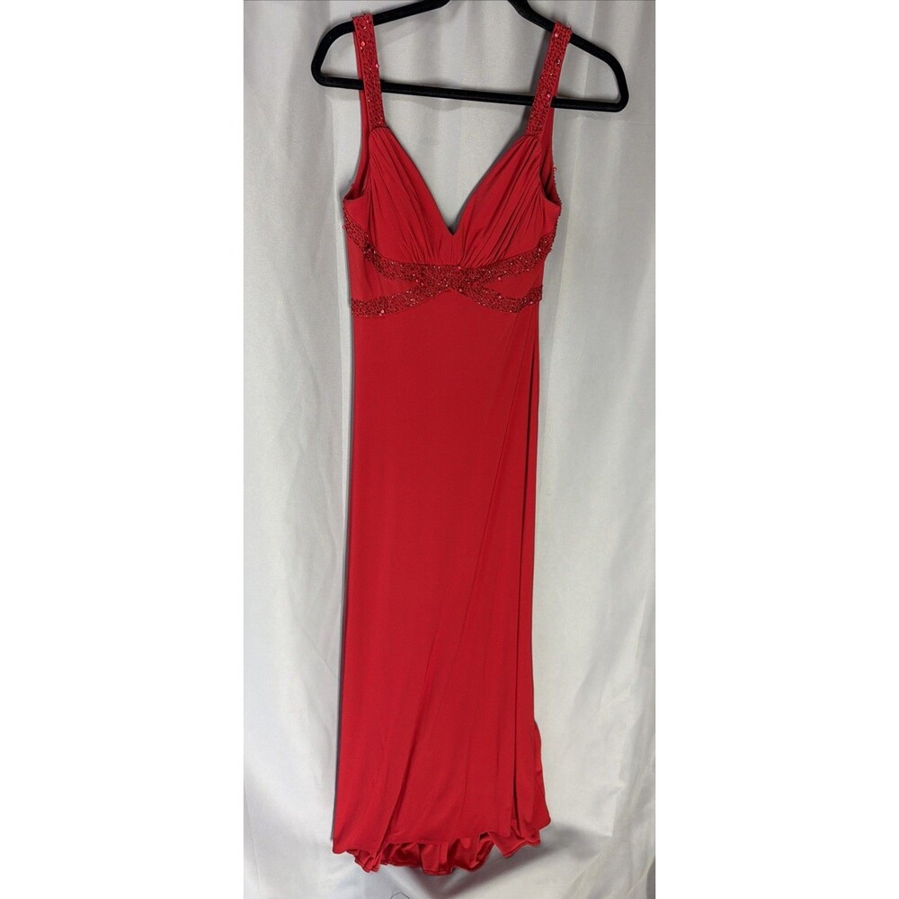 Cachet Holiday Red Evening Women’s Gown Size 6 Gems, And Beads